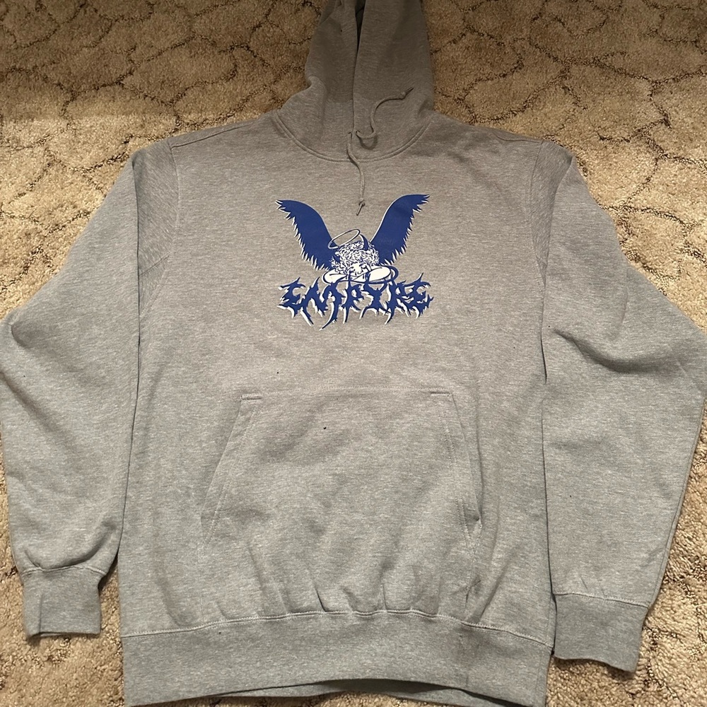 Empyre Heather Gray Hoodie with Blue Design